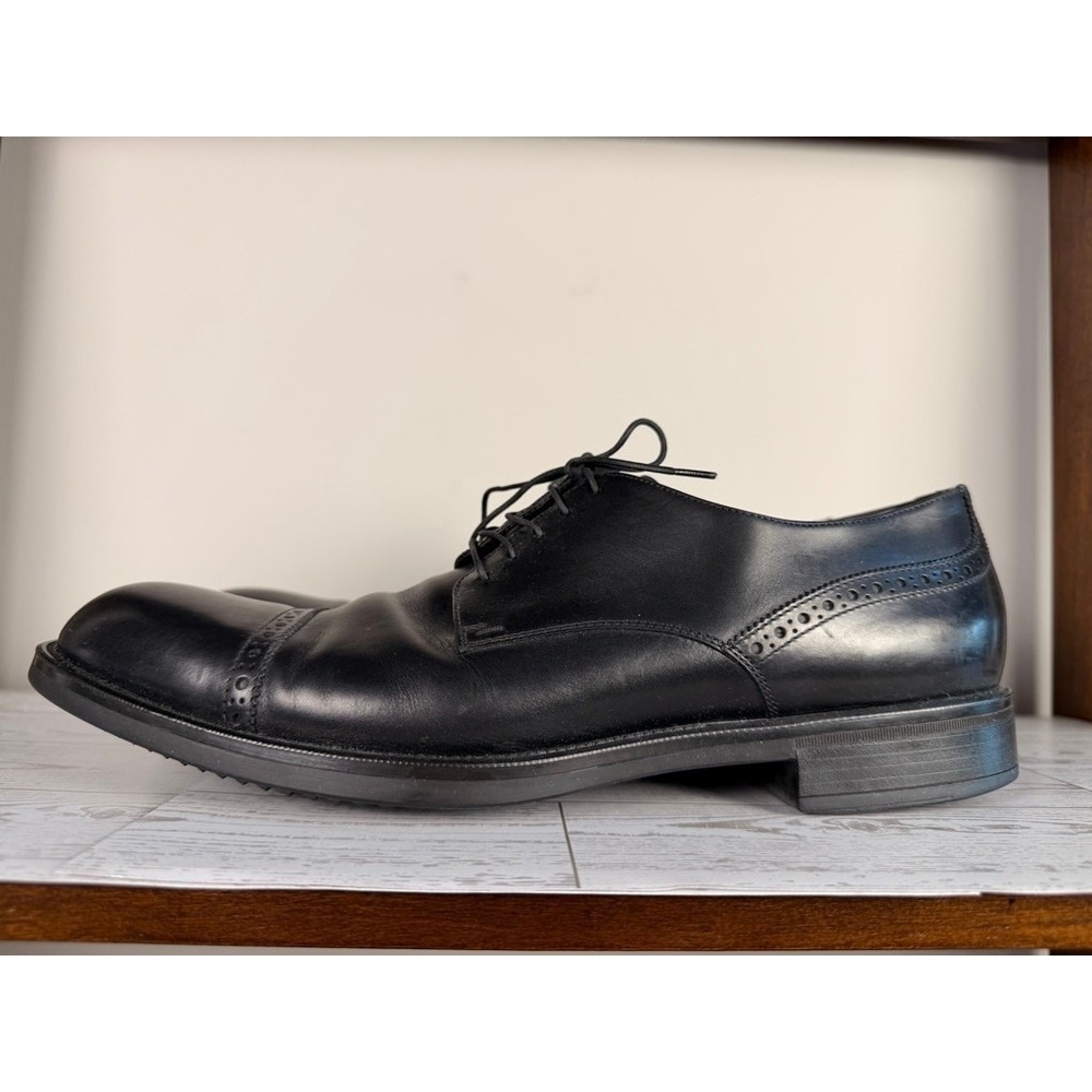 HUGO BOSS Mens Black Leather Cap Toe Oxford 10 Dress Shoes Made in Italy - Picture 3 of 12